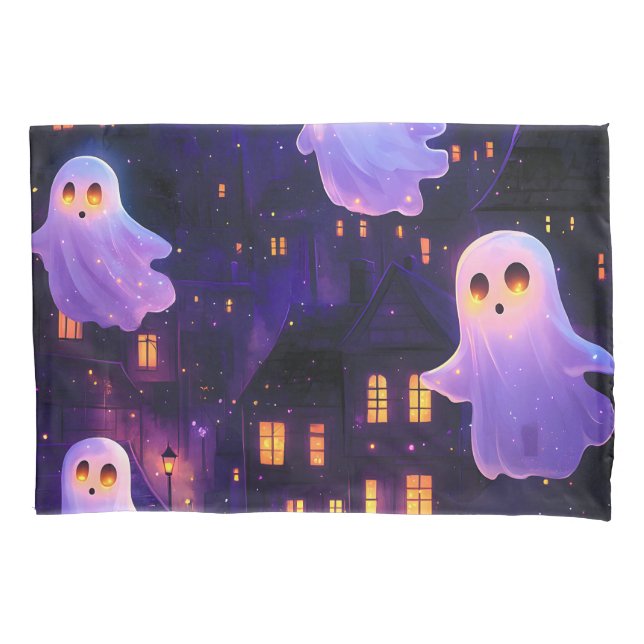 Cute Cartoon Halloween Midnight Flying Ghosts Pillowcase (Front)