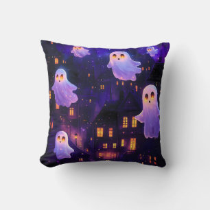 Cute Cartoon Halloween Midnight Flying Ghosts Throw Pillow