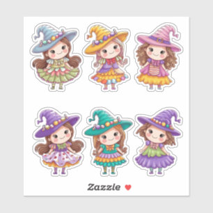 Cute Cartoon Halloween Witches Sticker Sheet