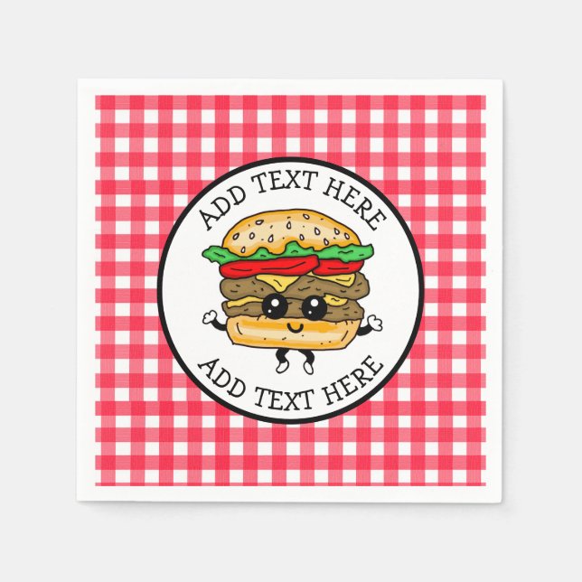 Cute Cartoon Hamburger Barbecue or Birthday Party  Napkin (Front)