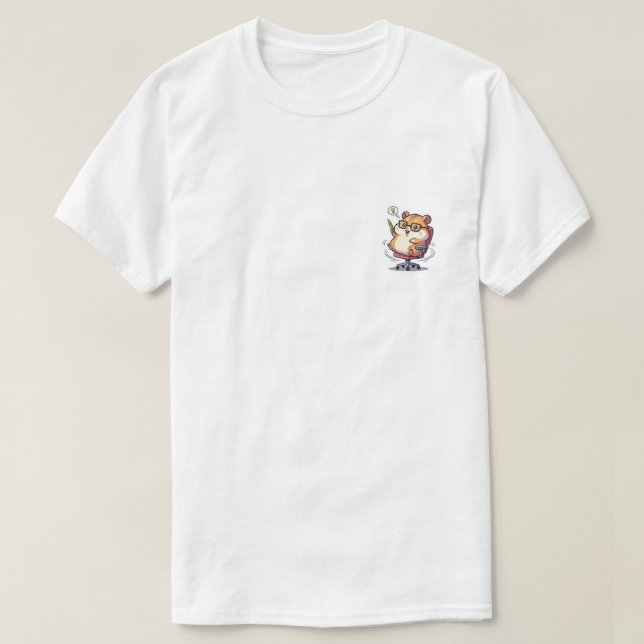 Cute Cartoon Hamster Spinning in Office Chair with T-Shirt (Design Front)