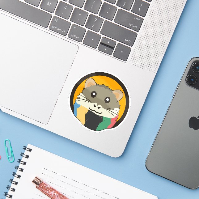 Cute cartoon hamster with a multicolored scarf (Laptop w/ iPhone)