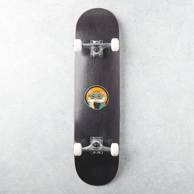 Cute cartoon hamster with a multicolored scarf (Skateboard)