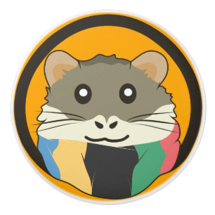 Cute cartoon hamster with a multicolored scarf ceramic knob