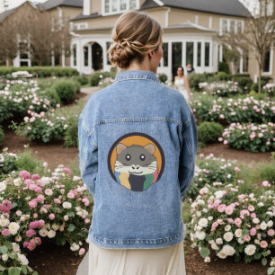 Cute cartoon hamster with a multicolored scarf denim jacket