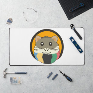 Cute cartoon hamster with a multicolored scarf desk mat