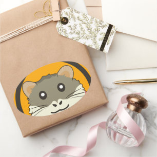 Cute cartoon hamster with a multicolored scarf oval sticker