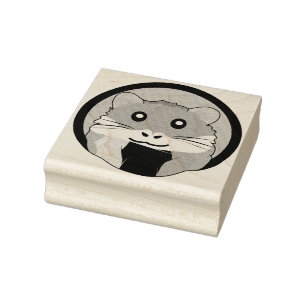 Cute cartoon hamster with a multicolored scarf rubber stamp