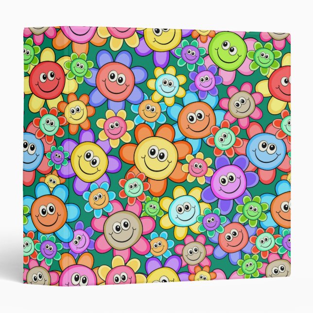 Cute Cartoon Happy Flowers Floral Pattern Binder (Front/Spine)