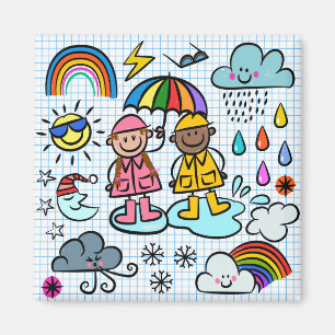 Cute Cartoon Happy Kids Weather Doodles Magnet