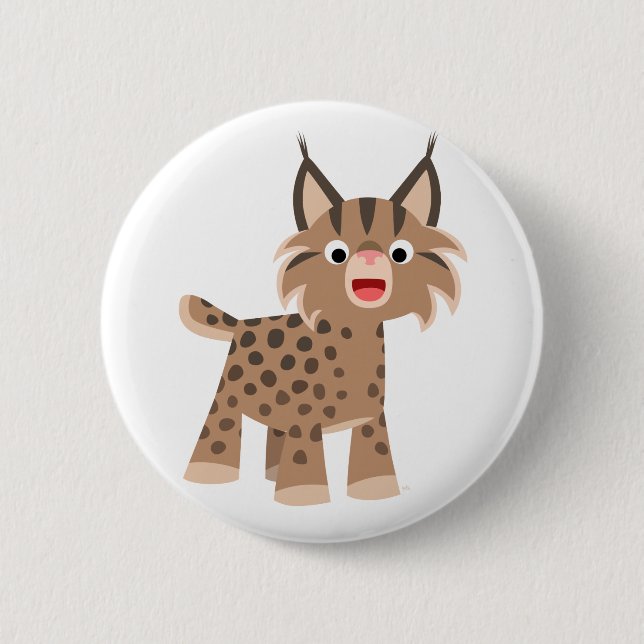 Cute Cartoon Happy Lynx Button Badge (Front)