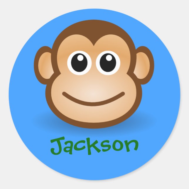 Cute Cartoon Happy Monkey Face Personalized Gift Classic Round Sticker (Front)