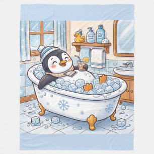 Cute Cartoon Happy Penguin Taking a Bath Fleece Blanket