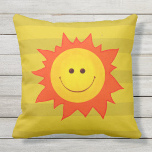 Cute Cartoon Happy Smiling Sun Throw Pillow