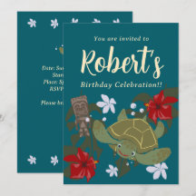 Cute Cartoon Hawaii Sea Turtle Birthday Invitation