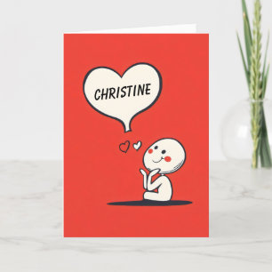 Cute Cartoon Heart Love Red Holiday Card