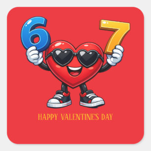 Cute Cartoon Heart Numbers 6 and 7 Personalized  Square Sticker