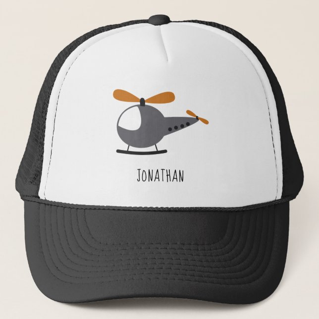 Cute Cartoon Helicopter & Kid Boy Name Aviation  Trucker Hat (Front)