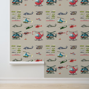 Cute Cartoon Helicopters Pattern Kids Room  Wallpaper