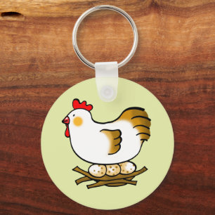 Cute Cartoon Hen on Nest with Farm Eggs Keychain