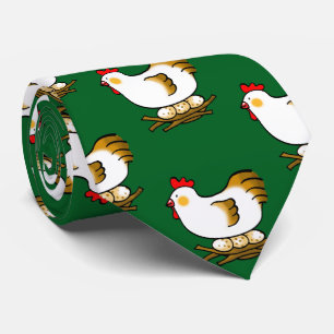 Cute Cartoon Hen on Nest with Farm Eggs Tie