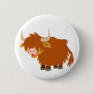 Cute Cartoon Highland Cow Button Badge