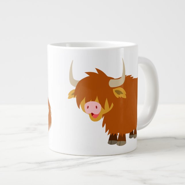 Cute Cartoon Highland Cow Large Coffee Mug (Front Right)