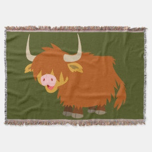 Cute Cartoon Highland Cow Throw Blanket