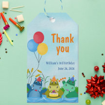 Cute Cartoon Hippo Birthday Gift Tag
