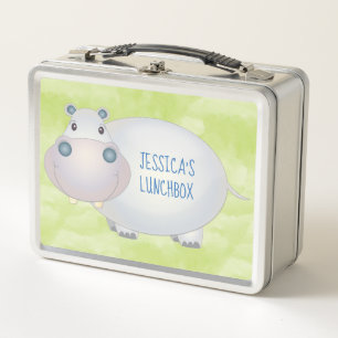 Cute Cartoon Hippo Hippopotamus Personalized Metal Lunch Box
