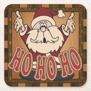Cute Cartoon Ho Ho Ho Santa   Christmas Square Paper Coaster