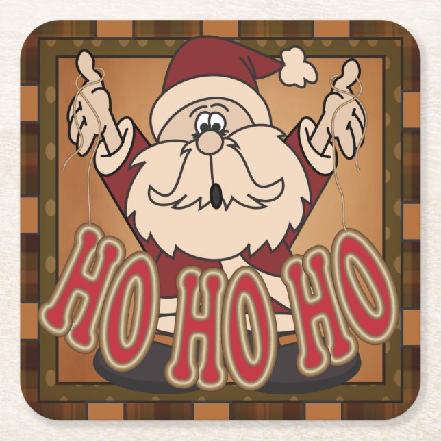 Cute Cartoon Ho Ho Ho Santa | Christmas Square Paper Coaster (Front)