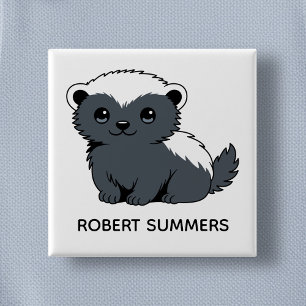 Cute Cartoon Honey Badger Custom Name 2 Inch Square Button