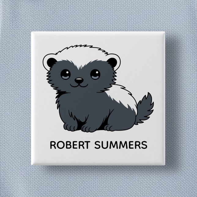 Cute Cartoon Honey Badger Custom Name 2 Inch Square Button (Creator Uploaded)