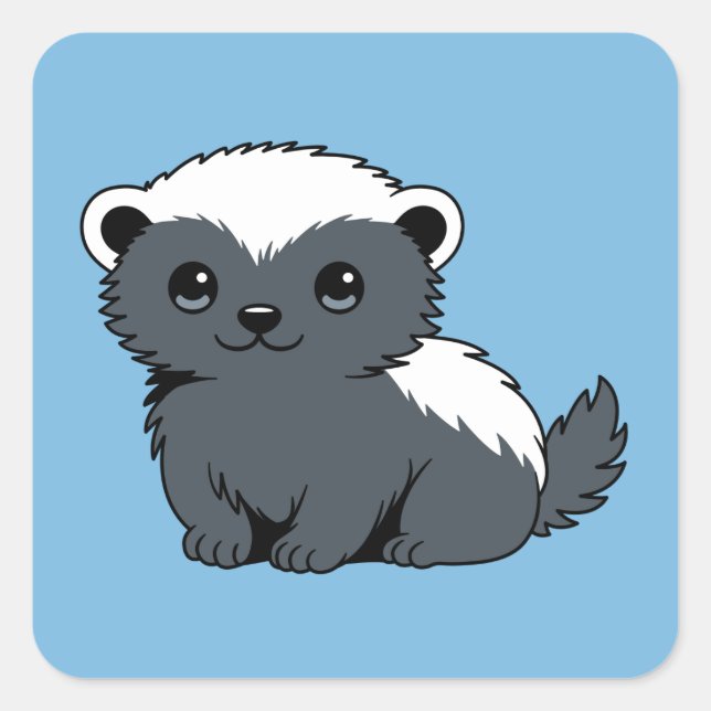 Cute Cartoon Honey Badger on Blue Square Sticker (Front)