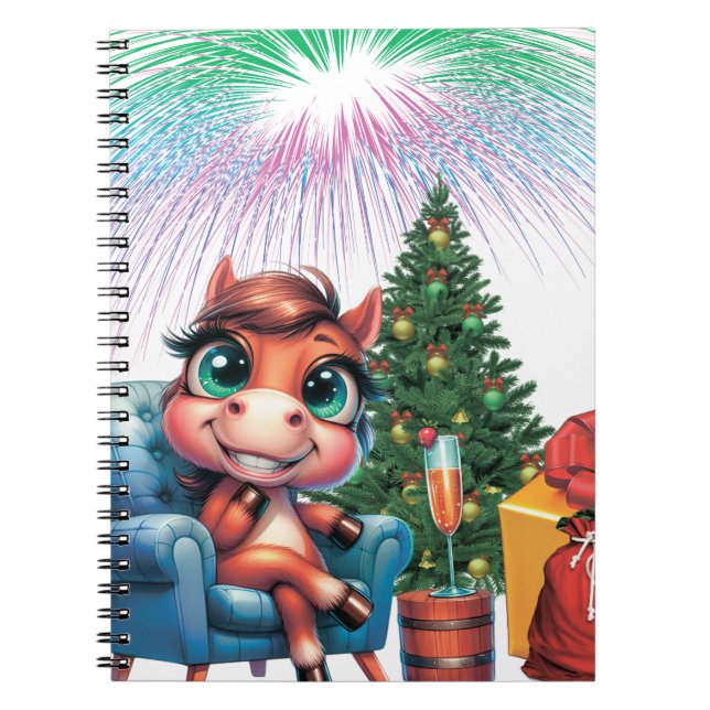 Cute Cartoon Horse New Year's Eve Celebration Notebook (Front)