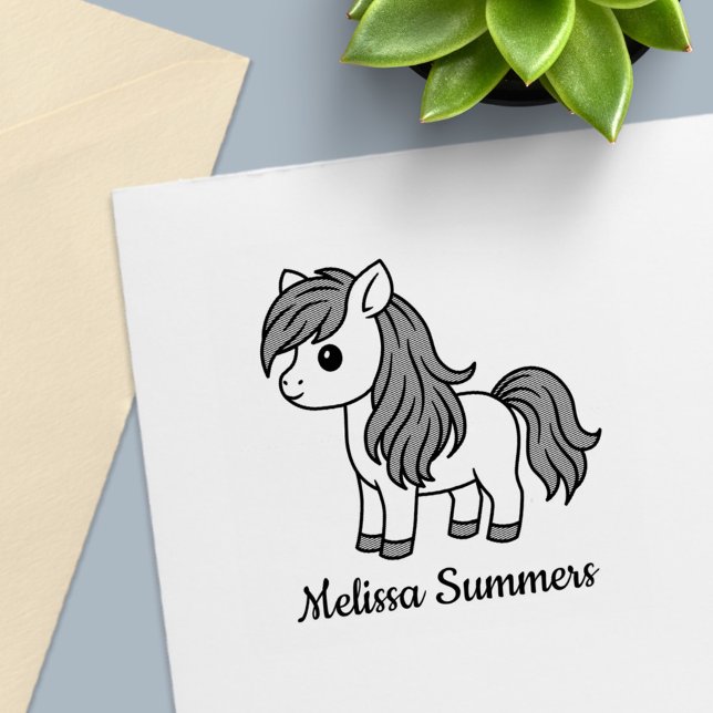 Cute Cartoon Horse Pony Custom Name Self-inking Stamp (Creator Uploaded)