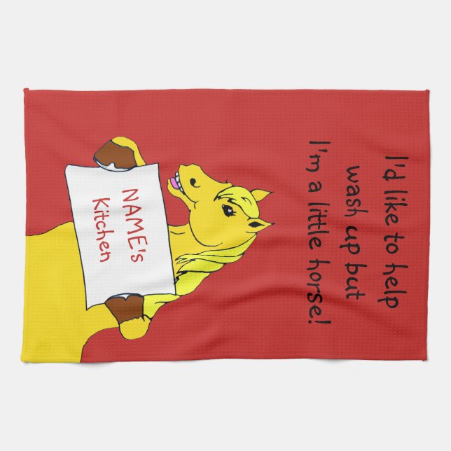 Cute Cartoon Horse with Message Kitchen Towel (Horizontal)