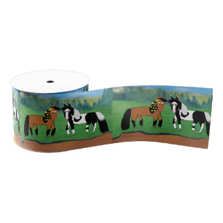 Cute Cartoon Horses Grosgrain Ribbon