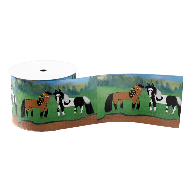 Cute Cartoon Horses Grosgrain Ribbon (Spool)