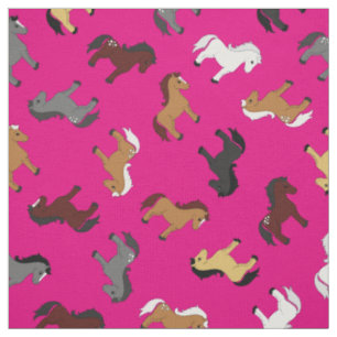 Cute Cartoon Horses Kids Hot Pink Fabric