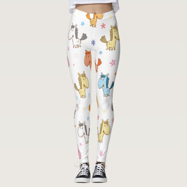Cute Cartoon Horses Leggings (Front)
