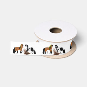 Cute Cartoon Horses playing in the mud Satin Ribbon