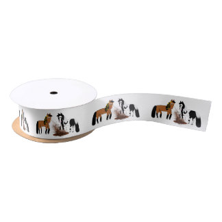 Cute Cartoon Horses playing in the mud Satin Ribbon