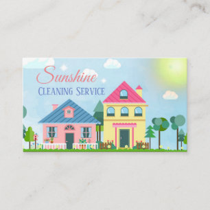 Cute Cartoon House Cleaning Services Business Card