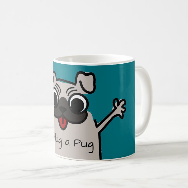 Cute Cartoon Hug a Pug Coffee Mug (Front Right)
