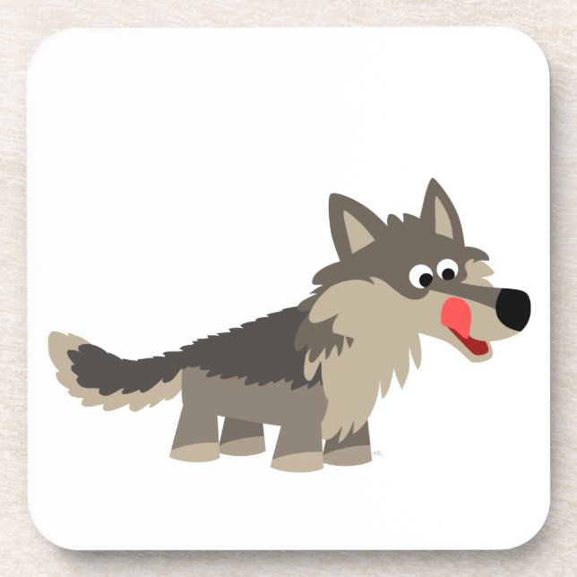 Cute Cartoon Hungry Wolf Coasters Set (Front)