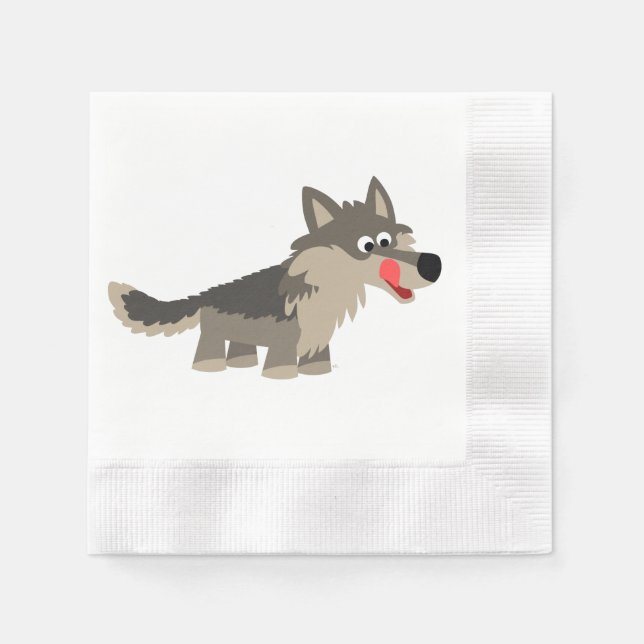 Cute Cartoon Hungry Wolf Paper Napkins (Front)