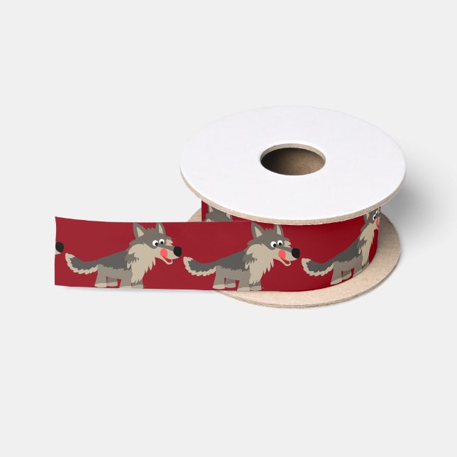 Cute Cartoon Hungry Wolf Ribbon Satin Ribbon (Spool)