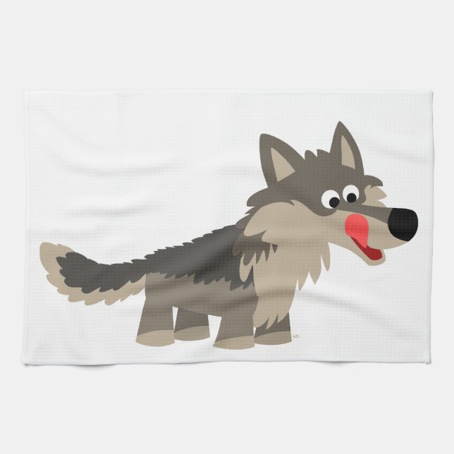 Cute Cartoon Hungry Wolf Serviette de cuisine (Horizontal)